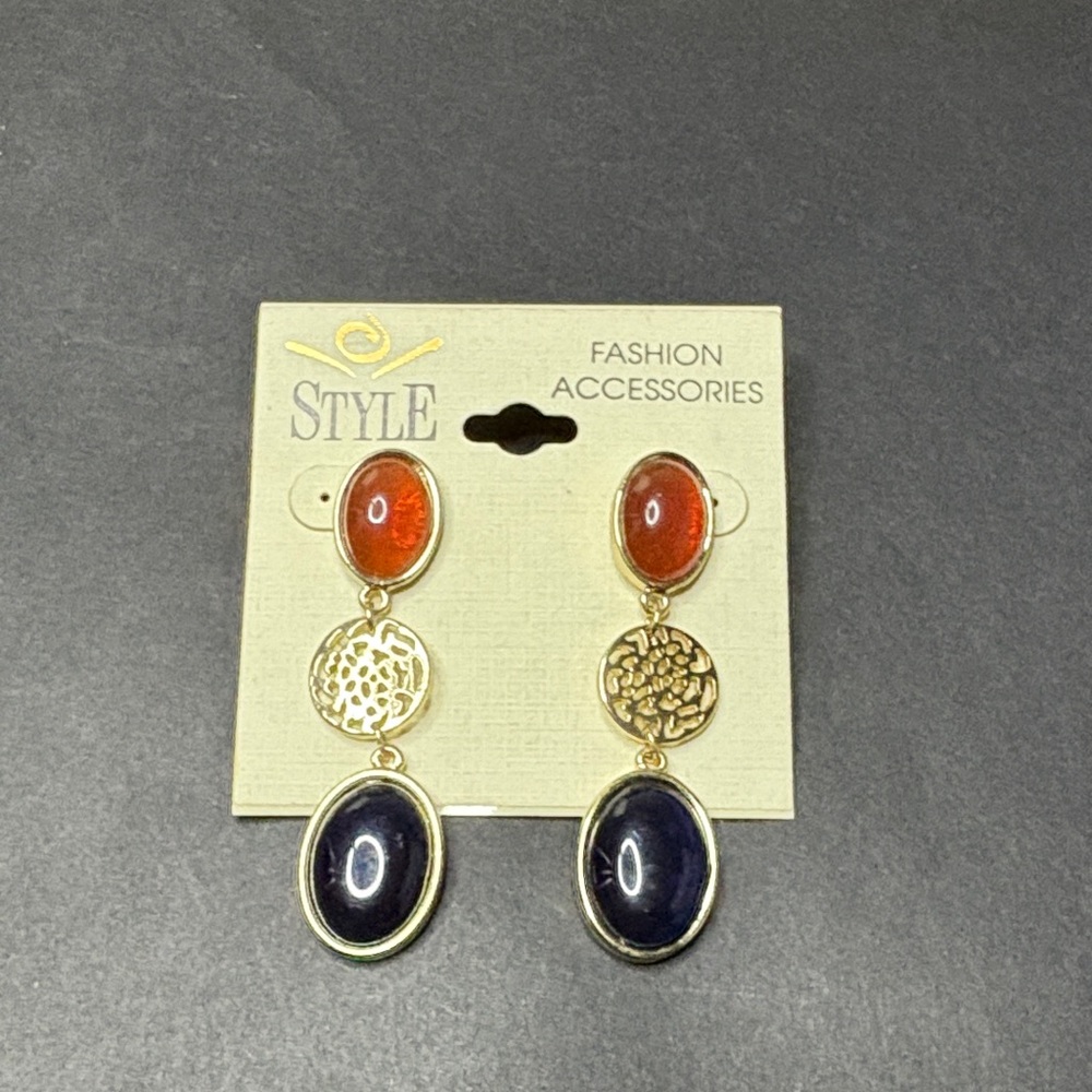 Gold Tone and Brown Dangle Earrings